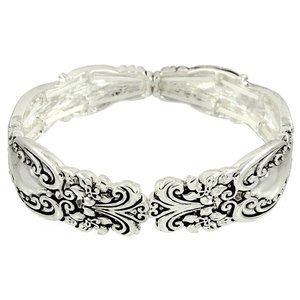 Spoon Bracelet Stretch Bangle Floral Filigree Swirl SILVER
